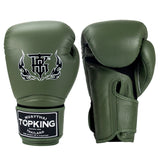 Top King TKBGSA SUPER AIR MUAY THAI BOXING GLOVES Cowhide Leather 8-16 oz Army Green