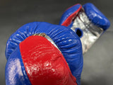 TFM RL5 HANDMADE PROFESSIONAL COMPETITIONS BOXING GLOVES LACES UP 12 oz Blue Silver Red