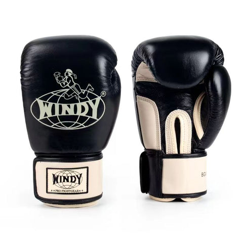 Windy BGVH  MUAY THAI BOXING GLOVES Cowhide Leather 8-14 oz Black White