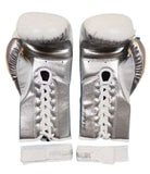 No Boxing No Life BOXING GLOVES SEEK DESTROY Lace Up Extra Thick Microfiber 8-16 oz White Silver