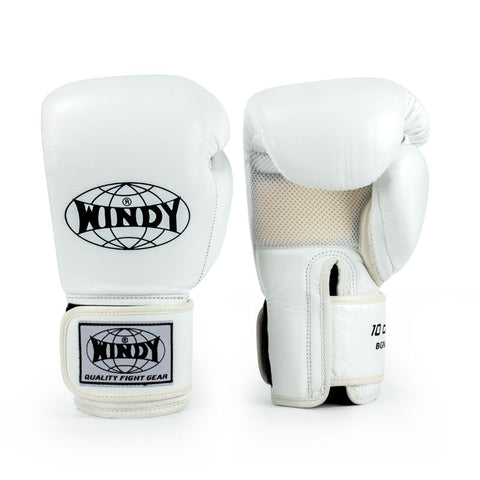 WINDY BGN CLIMACOOL MUAY THAI BOXING GLOVES Cowhide Leather 8-14 oz White