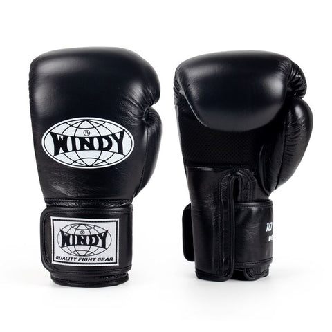 WINDY BGN CLIMACOOL MUAY THAI BOXING GLOVES Cowhide Leather 8-14 oz Black
