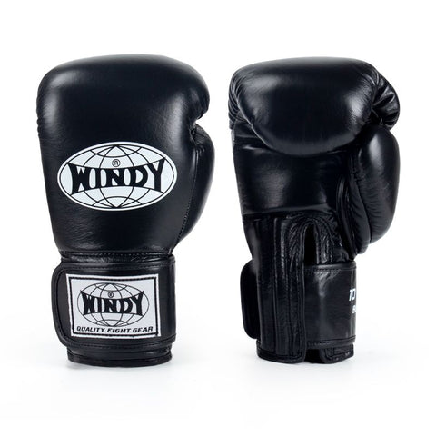 WINDY BGP MUAY THAI BOXING GLOVES SYNTHETIC LEATHER 8-14 oz Black