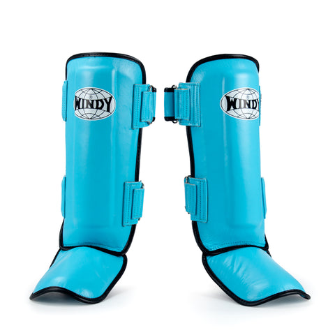 WINDY LPL1 MUAY THAI BOXING MMA SPARRING SHIN GUARD PROTECTOR Leather S-XL Blue