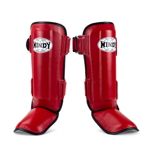 WINDY LPL1 MUAY THAI BOXING MMA SPARRING SHIN GUARD PROTECTOR Leather S-XL Red