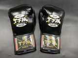 TFM RL5 HANDMADE PROFESSIONAL COMPETITIONS BOXING GLOVES LACES UP 12 oz Black
