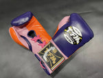 TFM RL5 HANDMADE PROFESSIONAL COMPETITIONS BOXING GLOVES LACES UP 12 oz Purple Pink Orange