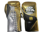 HALF PRICE TFM BGVX1 LUXURY HANDMADE PROFESSIONAL COMPETITIONS BOXING GLOVES LACES UP Cowhide Leather 8 oz Gold Black Silver(DEFECT)