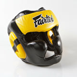 FAIRTEX DIAGONAL VISION HG13 Lace-Up Head MUAY THAI BOXING MMA SPARRING HEADGEAR HEAD GUARD PROTECTOR Leather M-XL Black Yellow