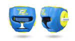 RAJA ELITE LEAGUE MUAY THAI BOXING MMA HEADGEAR HEAD GUARD PROTECTOR Cooltex PU Leather M-XL Blue Yellow