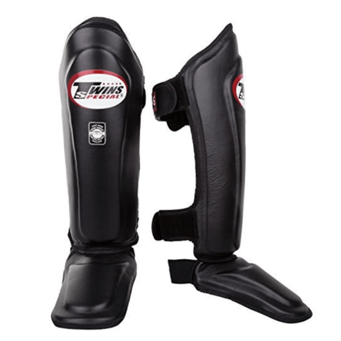 TWINS SPECIAL SGL-10 MUAY THAI BOXING MMA DOUBLE PADDED SHIN GUARD PROTECTOR ADULT & KIDS Leather XS-XL Black
