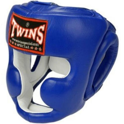 TWINS SPECIAL FULL FACE HGL-3 MUAY THAI BOXING MMA SPARRING HEADGEAR HEAD GUARD PROTECTOR Leather S-XL Blue
