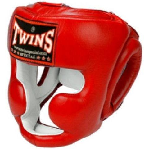 TWINS SPECIAL FULL FACE HGL-3 MUAY THAI BOXING MMA SPARRING HEADGEAR HEAD GUARD PROTECTOR Leather S-XL Red